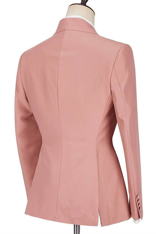 Best Fited Pink Wedding Blazer For Groom Peaked Lapel With Ruffles