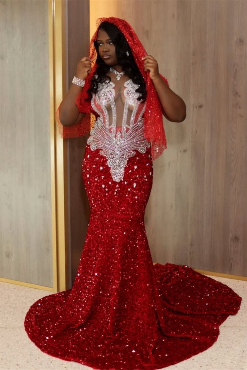 Red Scoop Sleeveless Prom Dress