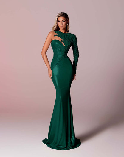 Hidais Asymmetric Neckline Single-Sided Long Sleeve Long Mermaid Prom Dress