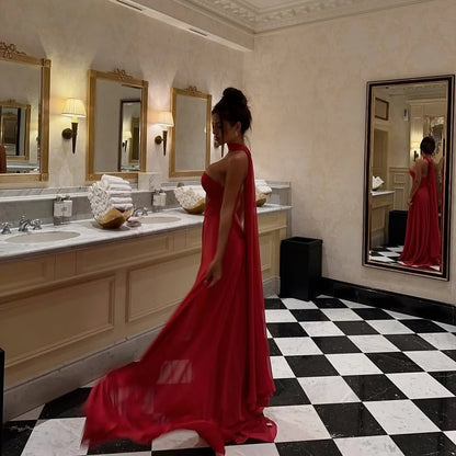 Flattering Red Chiffon Sweetheart Prom Dress With Scarf