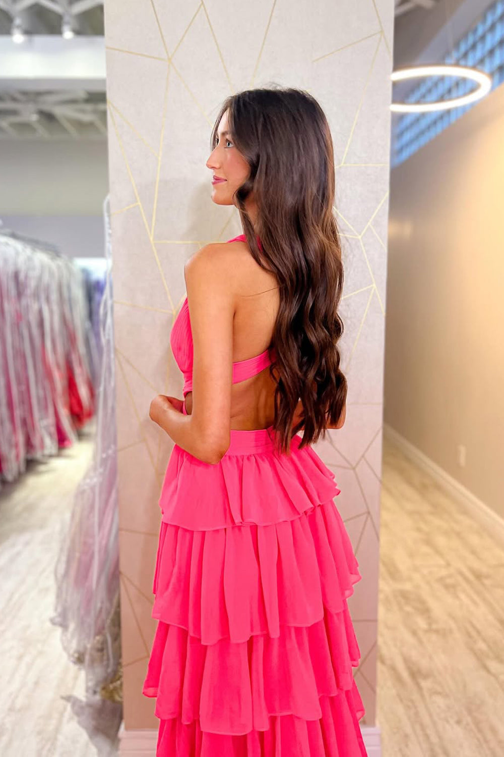 Charming A Line V Neck Black Chiffon Long Prom Dress