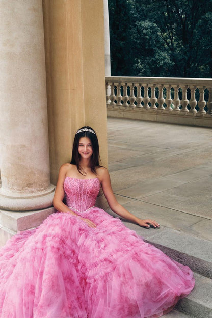 Sweetheart Beaded A-Line Tulle Ruched Prom Dress Floor-Length