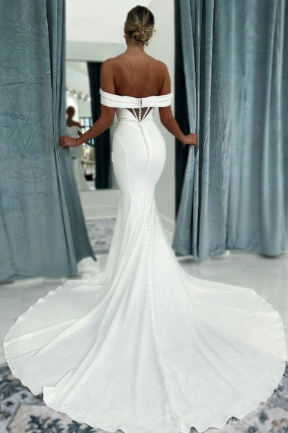 Beautiful Mermaid Strapless Off-The-Shoulder Sleeveless Sweep Train Wedding Dress
