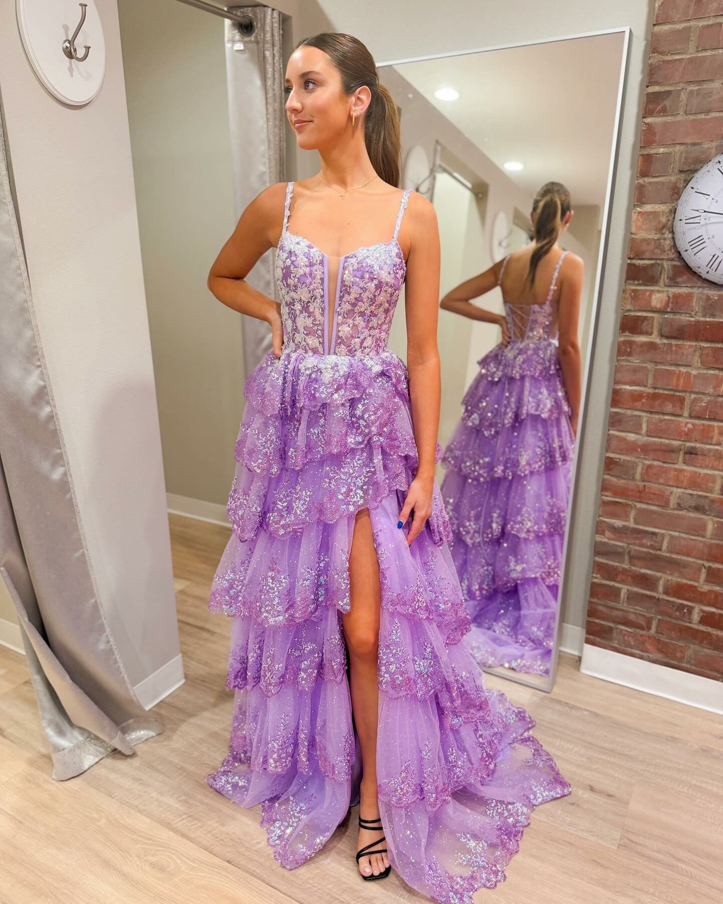 Purple Teeens Evening Dresses Lace Appliques Spaghetti strap Party Dress