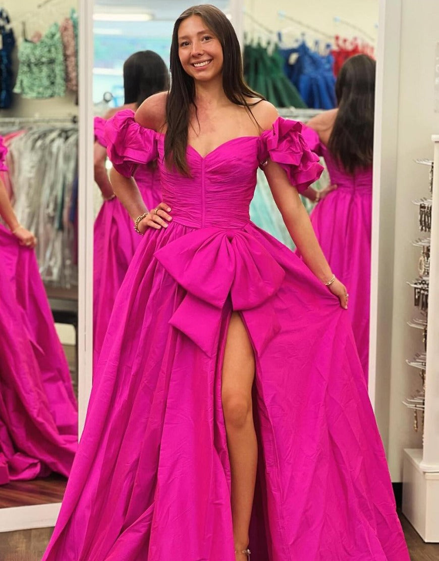 Ball Gown Satin Long Prom Dresses Side Slit Evening Dresses for Women