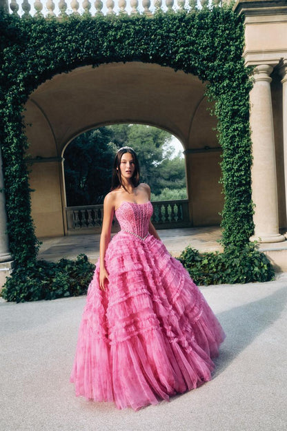 Sweetheart Beaded A-Line Tulle Ruched Prom Dress Floor-Length