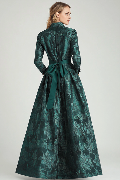 Floral A Line Dark Green Mother of Bride Dress with Pockets