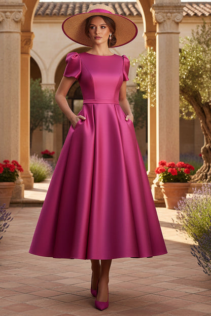 Black A Line Mother of the Bride Dress with Puff Sleeves