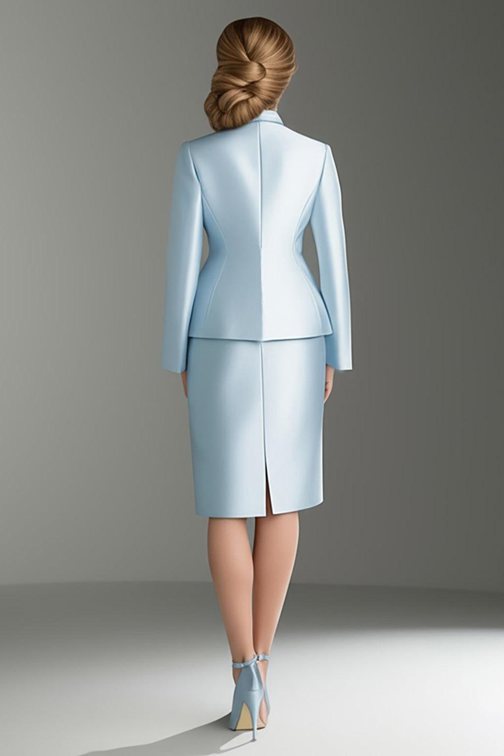 Blue Satin V-Neck Long Sleeves Mother Of The Bride Dress