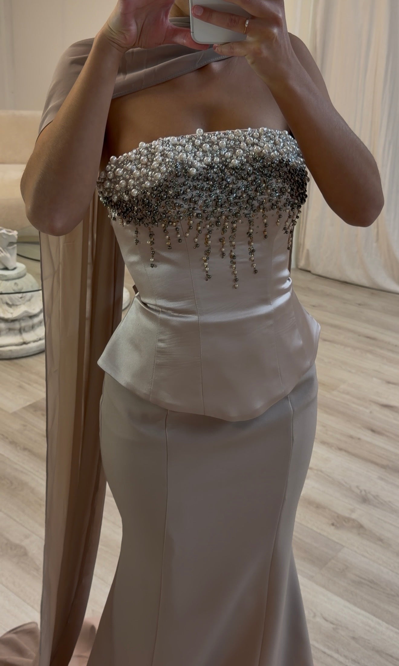 Sleeveless Satin Mermaid Gown with Cape