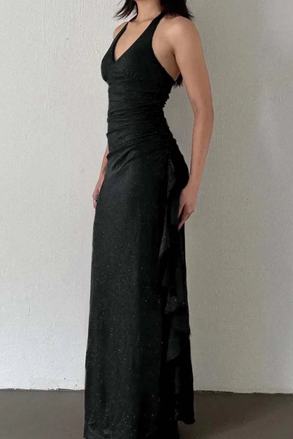 Charming V-Neck Halter Burgundy Ruffles Prom Dress ZT0740