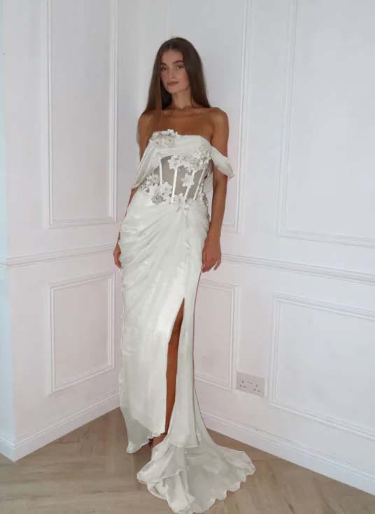 Off-The-Shoulder Sleeveless High Waist Long Prom Dress