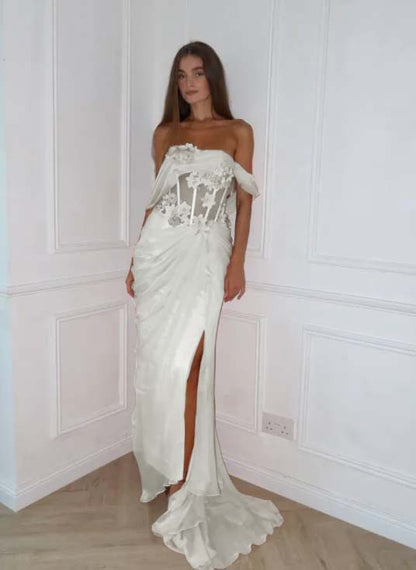 Off-The-Shoulder Sleeveless High Waist Long Prom Dress