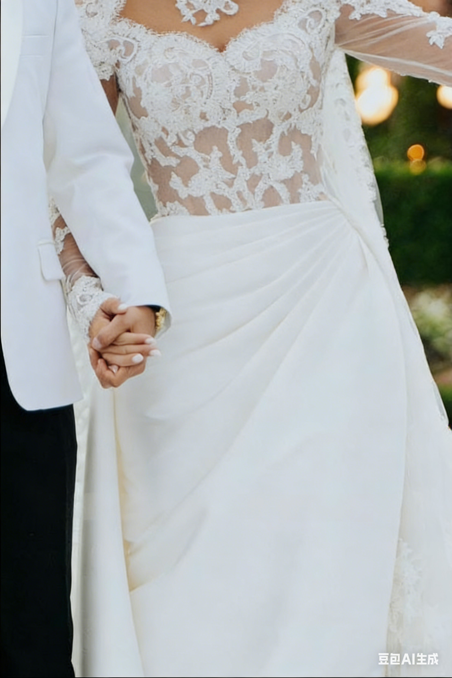 Chic White Mermaid High-Neck Long Sleeves Lace Ruffle Wedding Dress