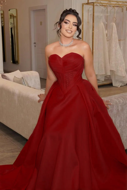 Strapless Sleeveless Long Pleated Mermaid Prom Dress With Corset