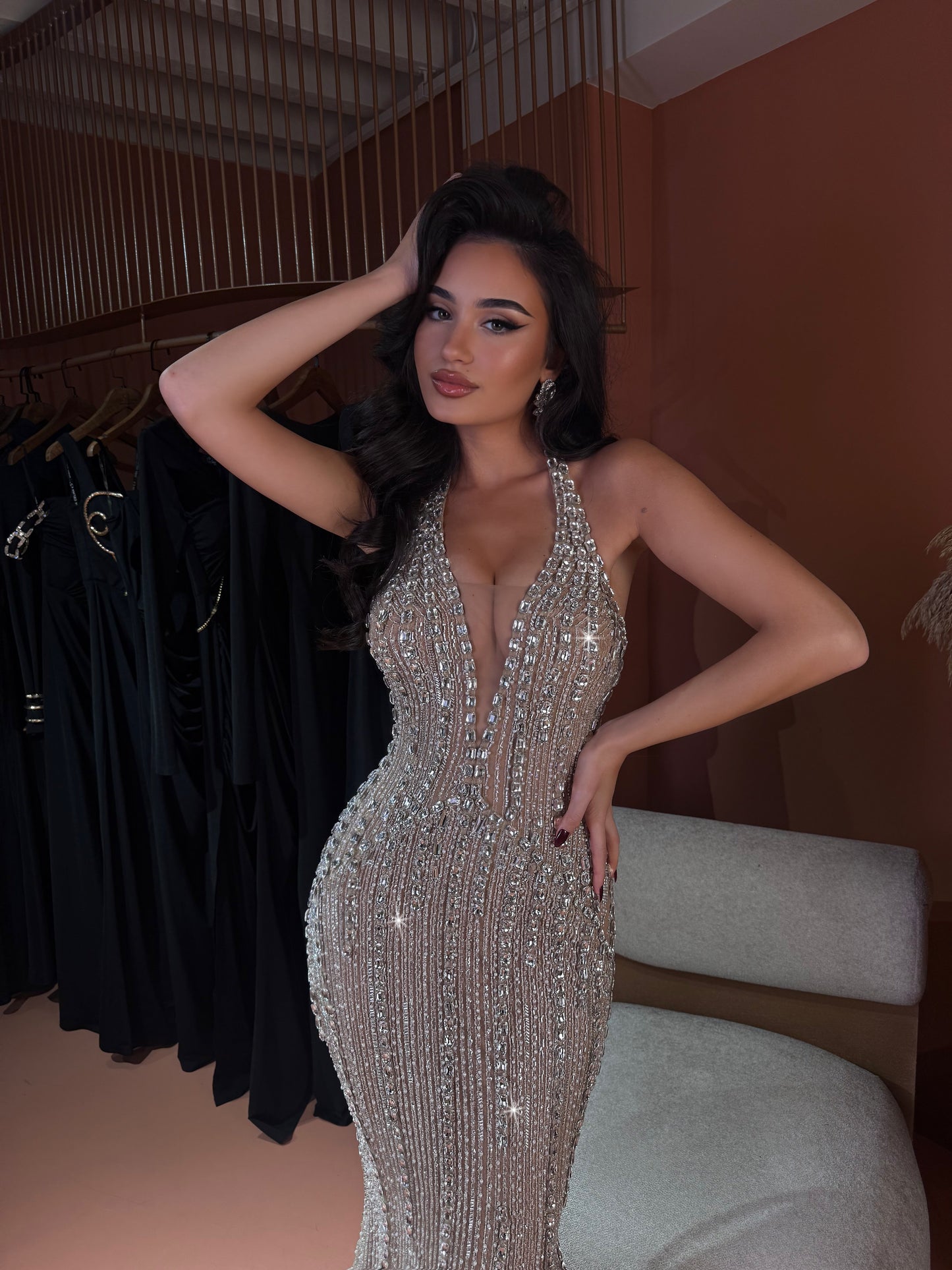 Off The Shoulder Sleeveless Long Mermaid Prom Dress With Pleated