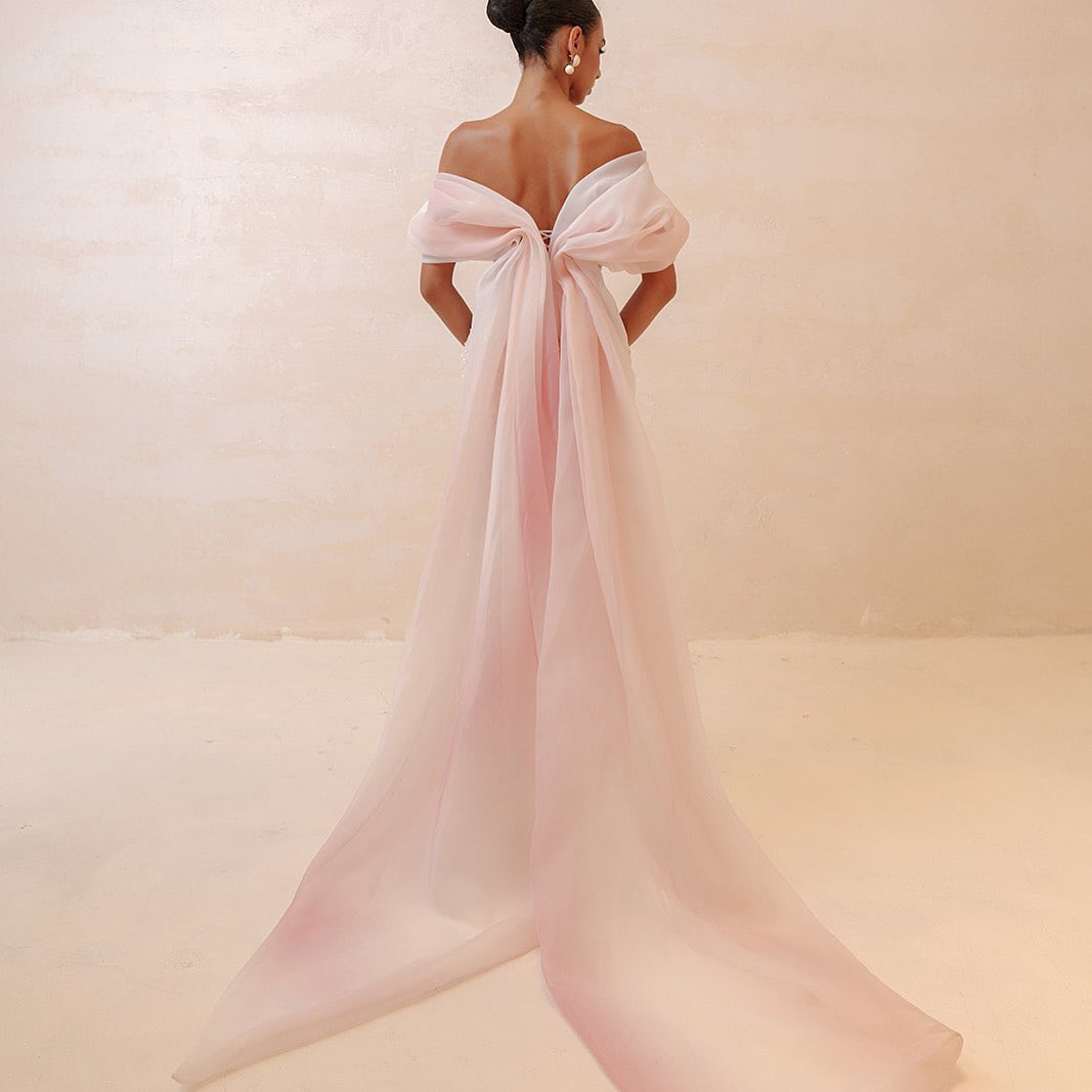 Blushing Pink Off-the-Shoulder Prom Dress