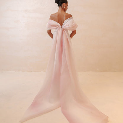 Blushing Pink Off-the-Shoulder Prom Dress
