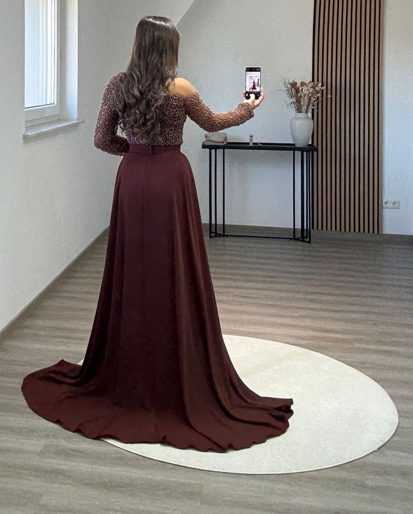 A-Line One Shoulder Beads Evening Dress