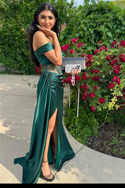 Stylish Mermaid Off the Shoulder Dark Green Corset Prom Dress