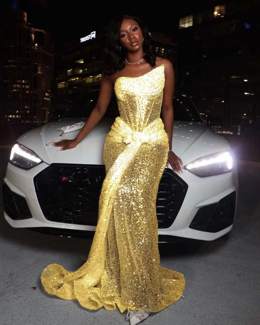 Asymmetric Strapless Sleeveless Long Pleated Mermaid Prom Dress