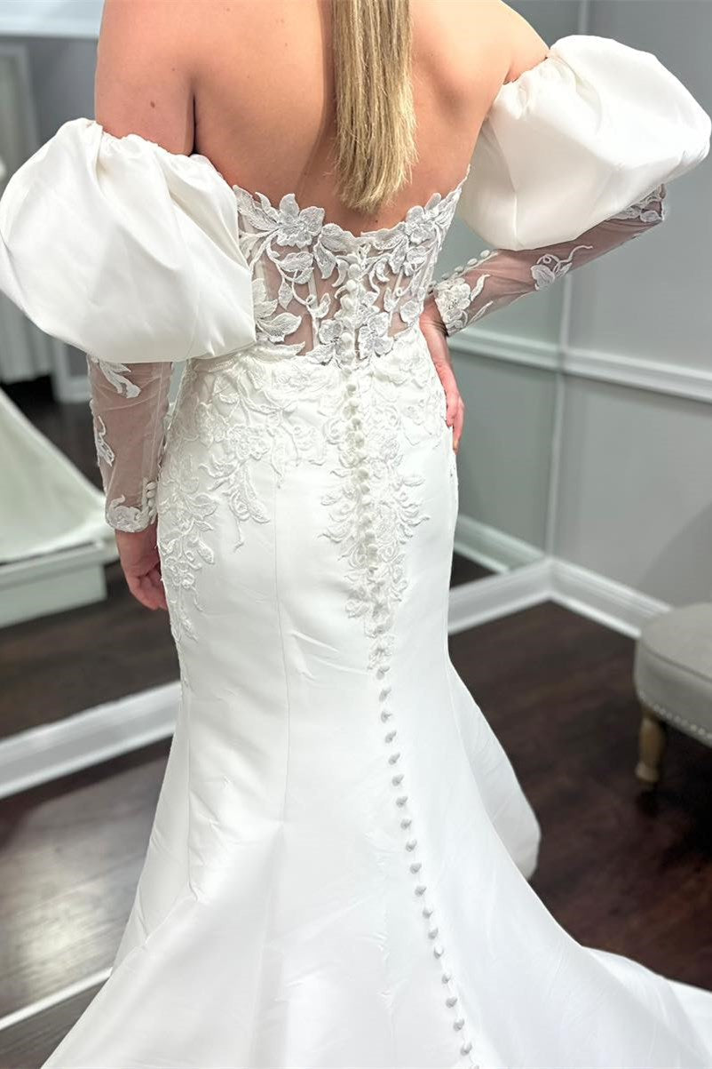 White Appliques Strapless Trumpet Wedding Dress