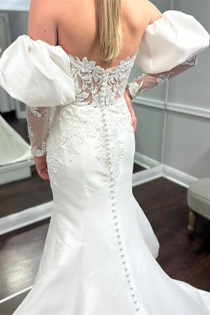 White Appliques Strapless Trumpet Wedding Dress