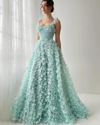 Square Neck Spaghetti Straps Sleeveless Long A-Line Prom Dress