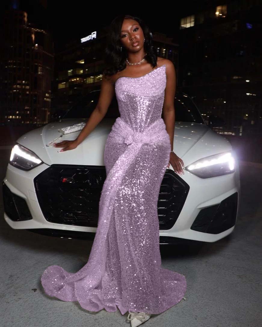 Asymmetric Strapless Sleeveless Long Pleated Mermaid Prom Dress