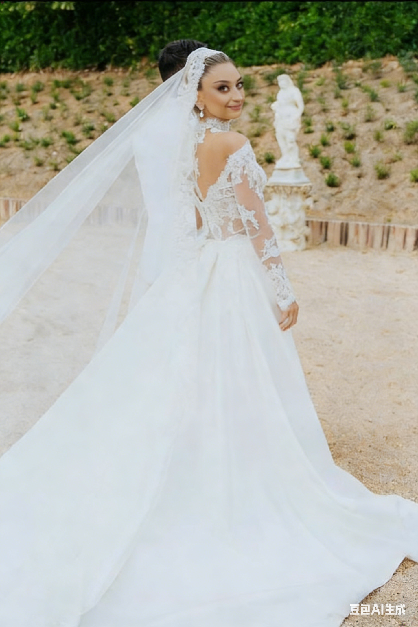 Chic White Mermaid High-Neck Long Sleeves Lace Ruffle Wedding Dress