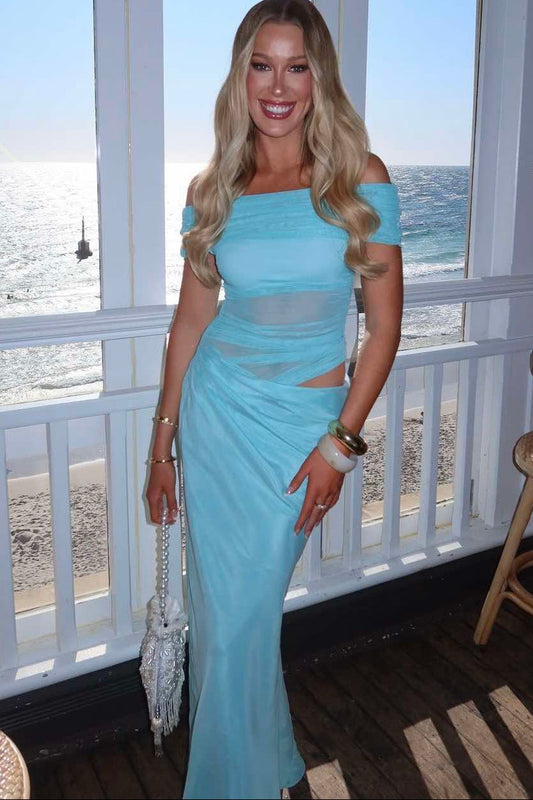 Off-Shoulder Maxi Dress Aquamarine Prom Dress