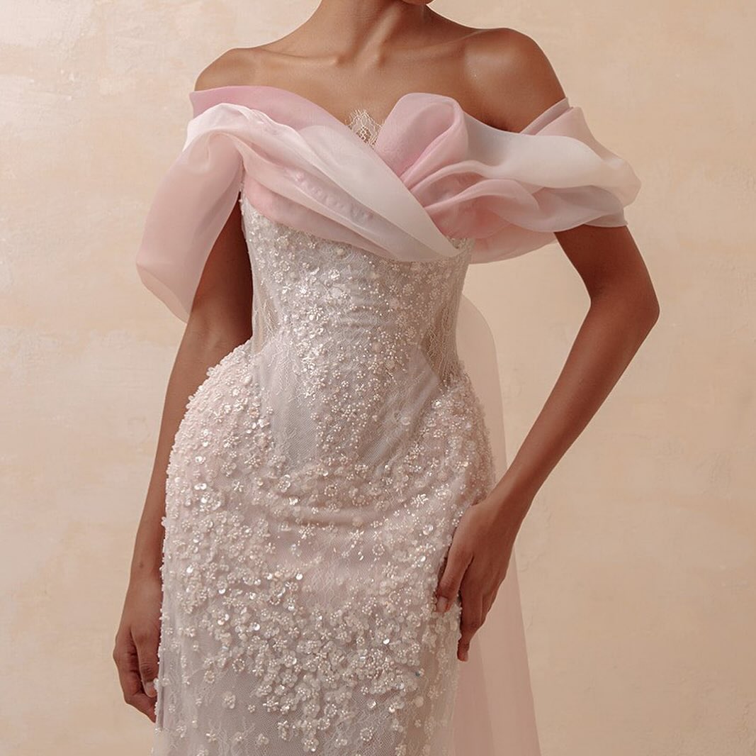 Blushing Pink Off-the-Shoulder Prom Dress