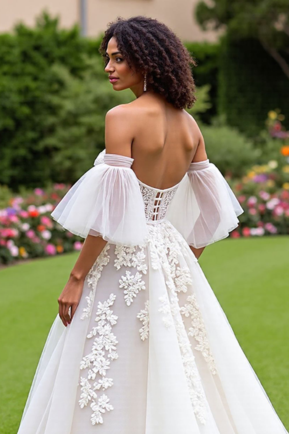Ruffles Sleeves Off-the-Shoulder Princess Tulle Wedding Dress
