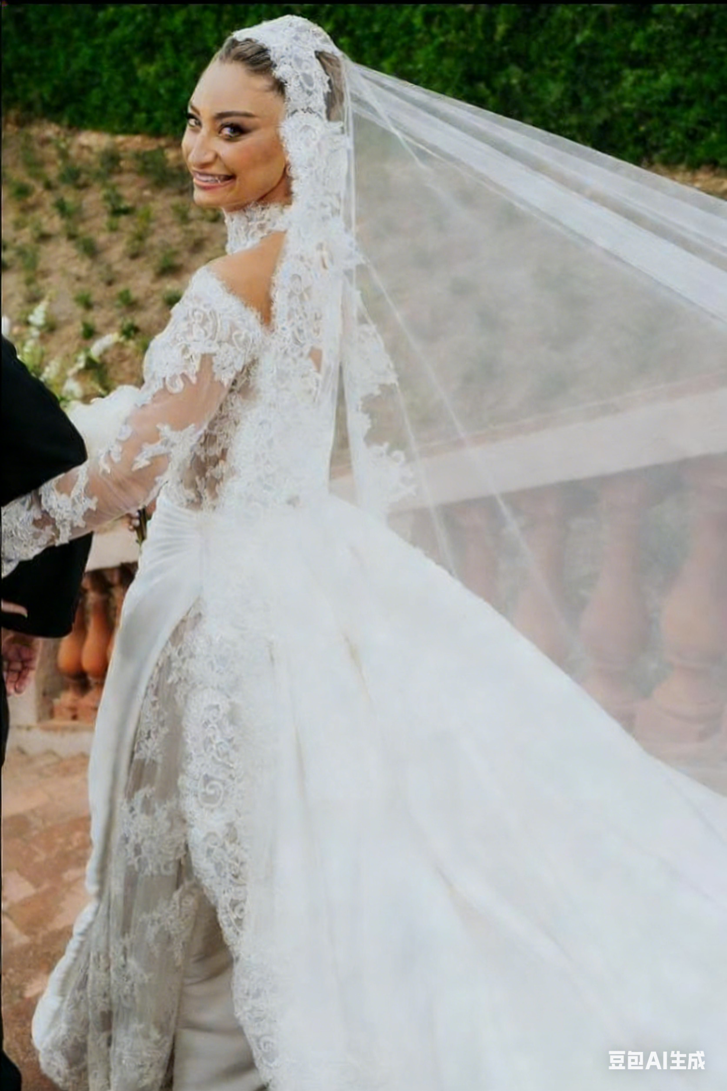 Chic White Mermaid High-Neck Long Sleeves Lace Ruffle Wedding Dress