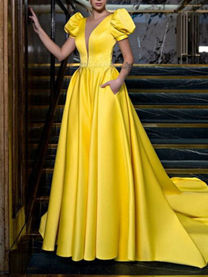 Princess V-Neck Floor-length Prom Dresses