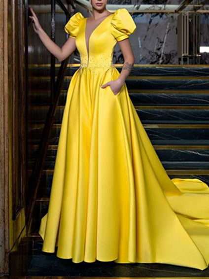 Princess V-Neck Floor-length Prom Dresses