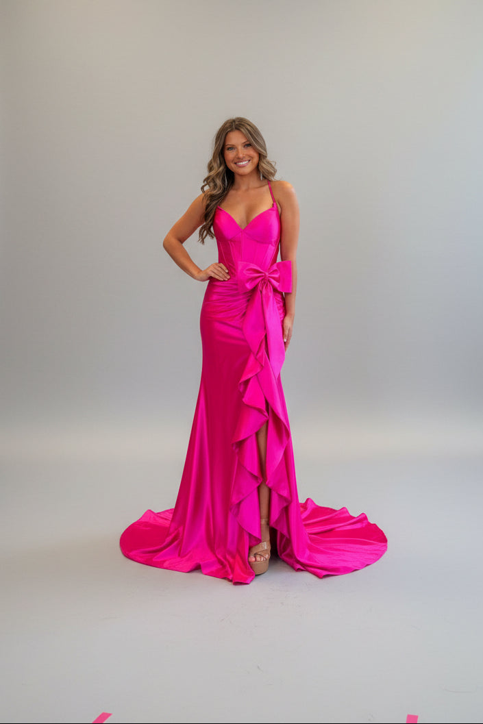 Straps Lilac Satin Mermaid Formal Dress with Bow