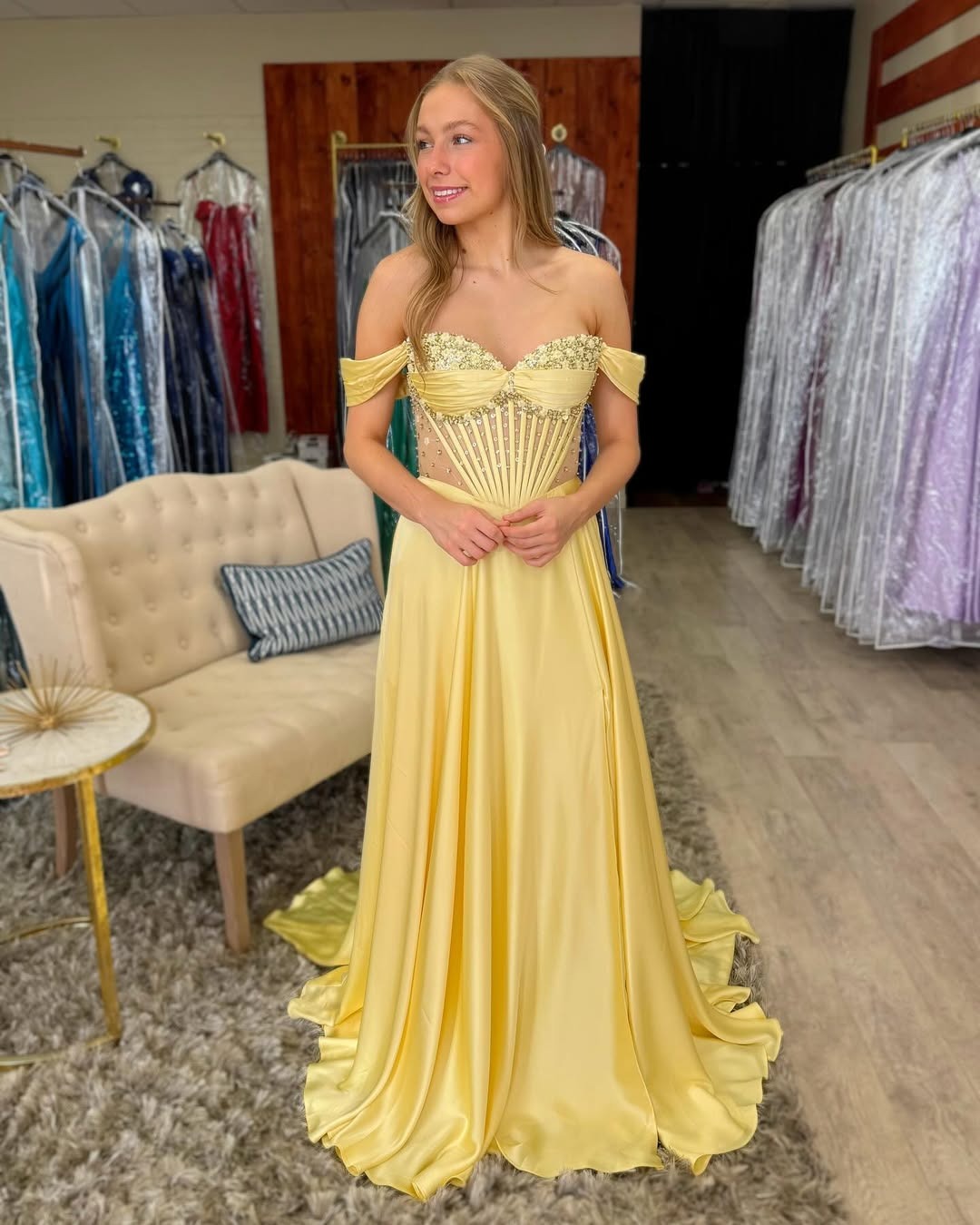 Long Satin Beaded A Line Corset Evening Party Dresses