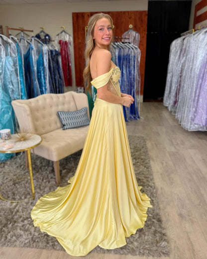 Long Satin Beaded A Line Corset Evening Party Dresses