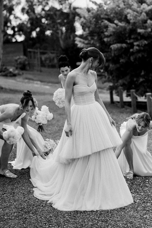 Charming A Line Sweetheart White Tulle Wedding Dress with Ruffles