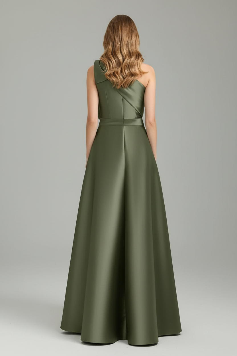 Elegant One Shoulder Satin Jumpsuit with Overskirt