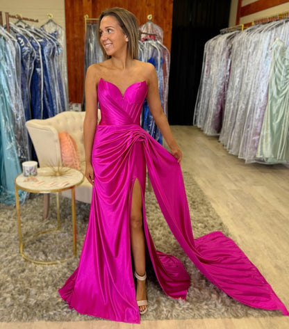 Sweetheart Satin Prom Dresses Mermaid Pleated Evening Gowns
