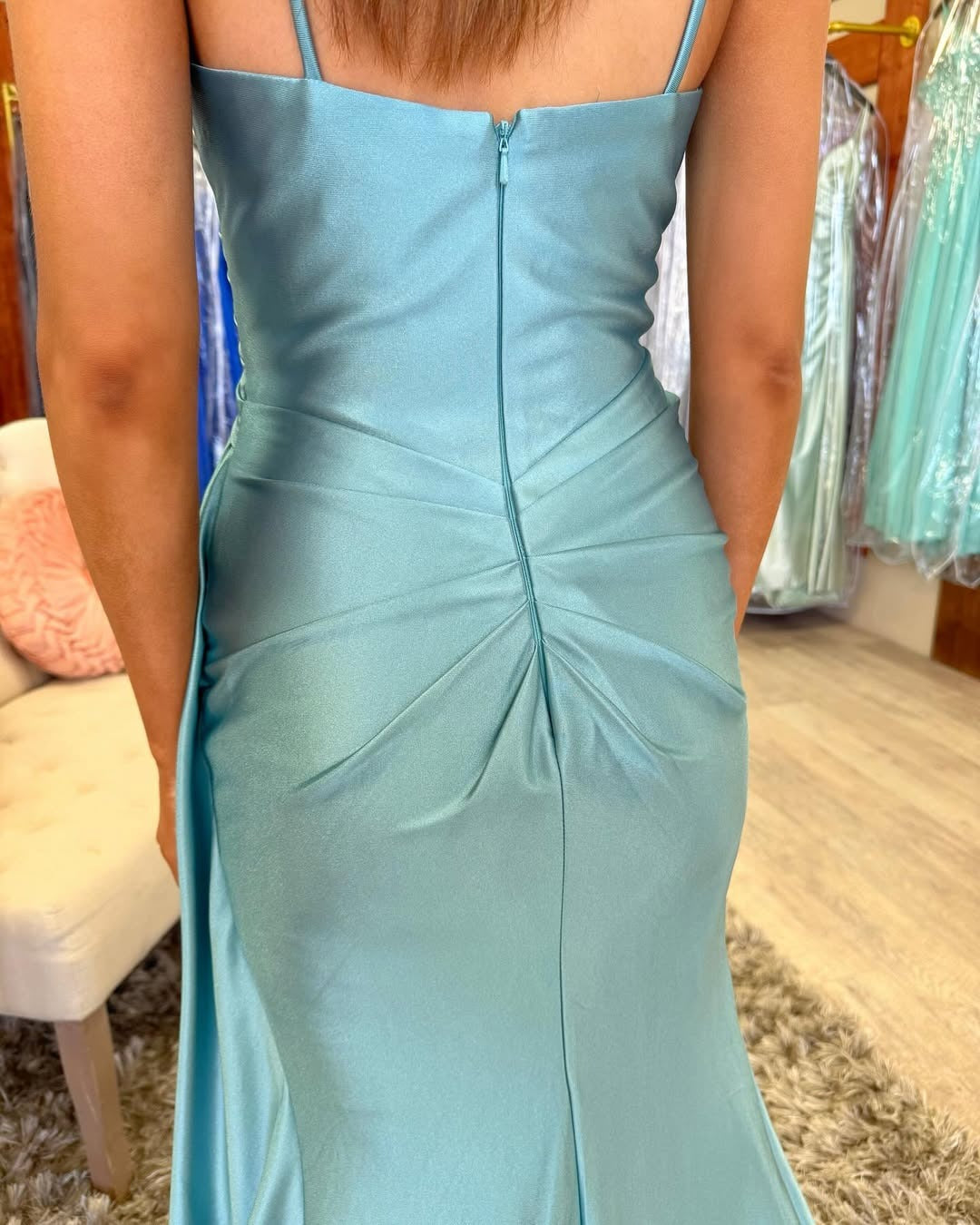 Satin Long Prom Dresses Mermaid Slit Evening Gowns