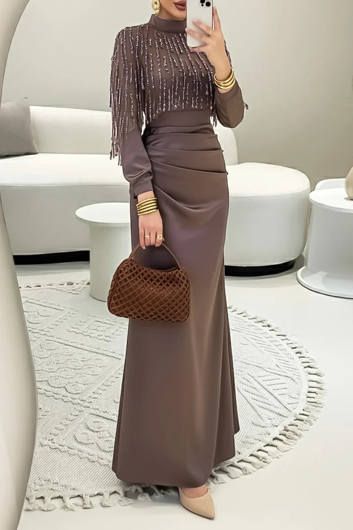 Sequin Embroidery Cover Ups Ruched Party Slim Fit Maxi Dresses