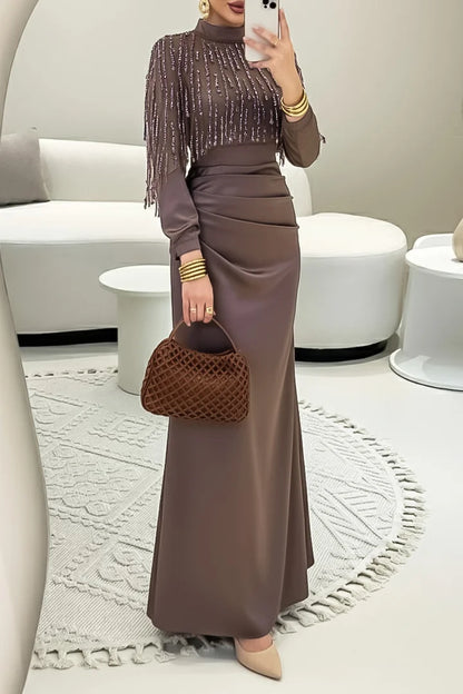 Sequin Embroidery Cover Ups Ruched Party Slim Fit Maxi Dresses