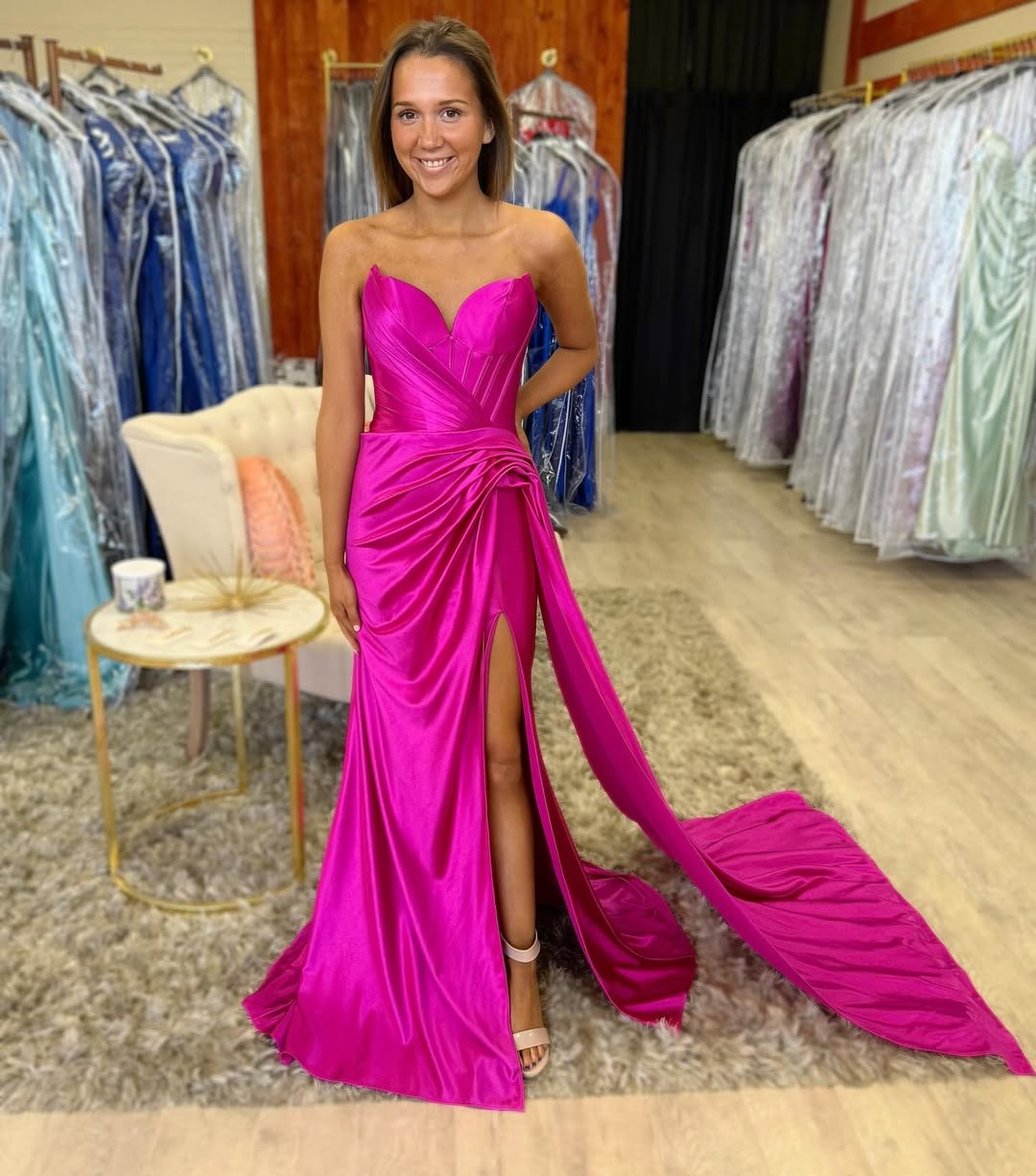 Sweetheart Satin Prom Dresses Mermaid Pleated Evening Gowns