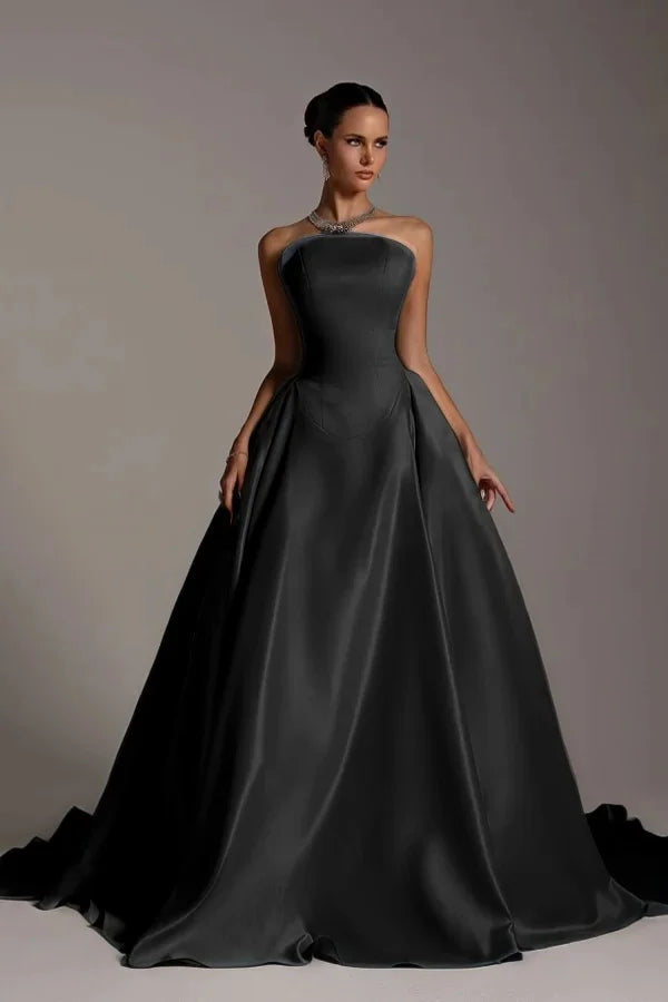 Champagne Strapless A-Line Elegant Prom Dress