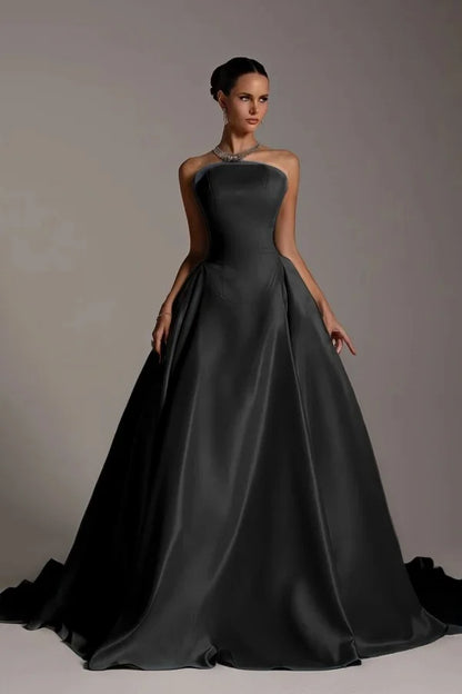Champagne Strapless A-Line Elegant Prom Dress