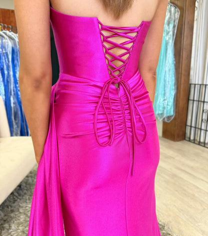 Sweetheart Satin Prom Dresses Mermaid Pleated Evening Gowns