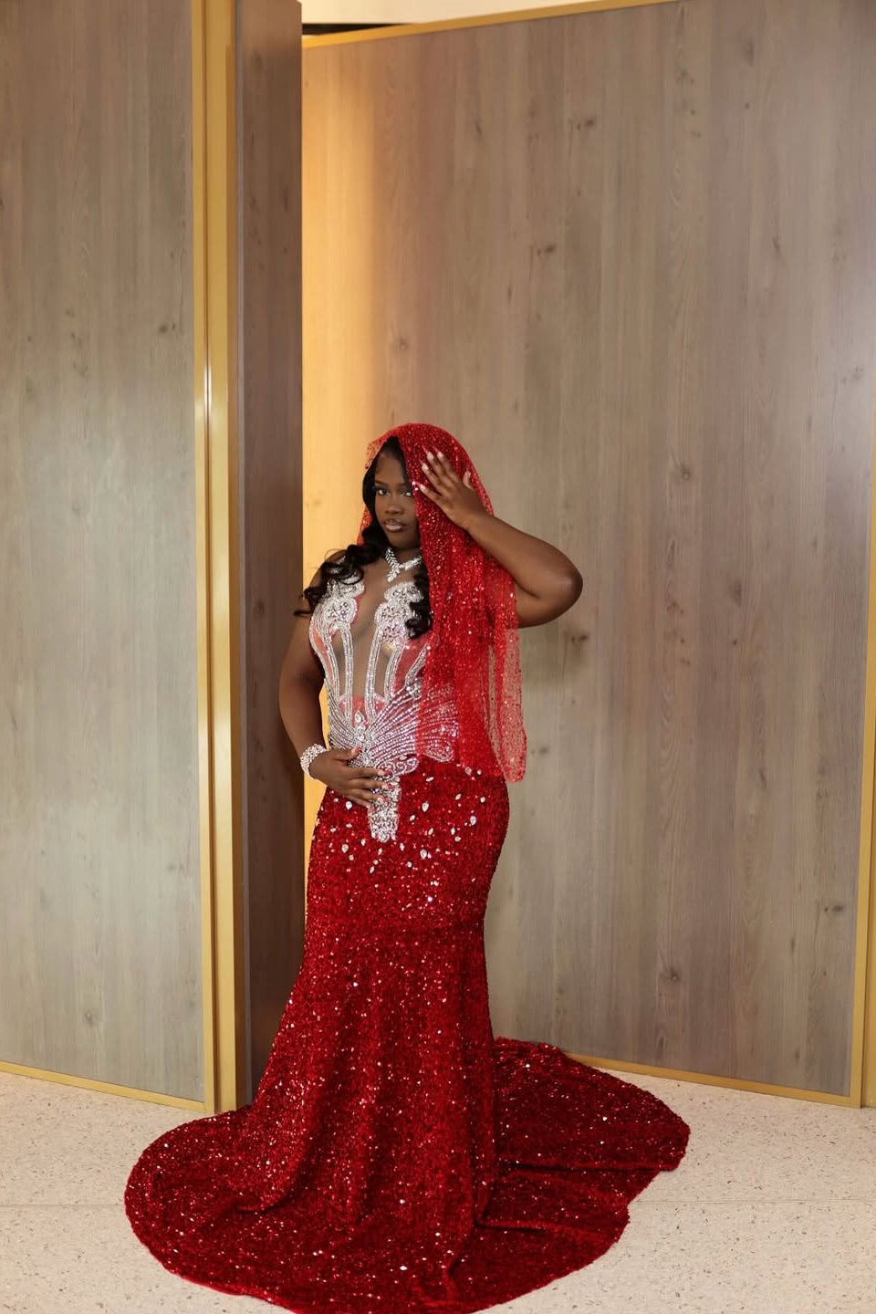 Red Scoop Sleeveless Prom Dress